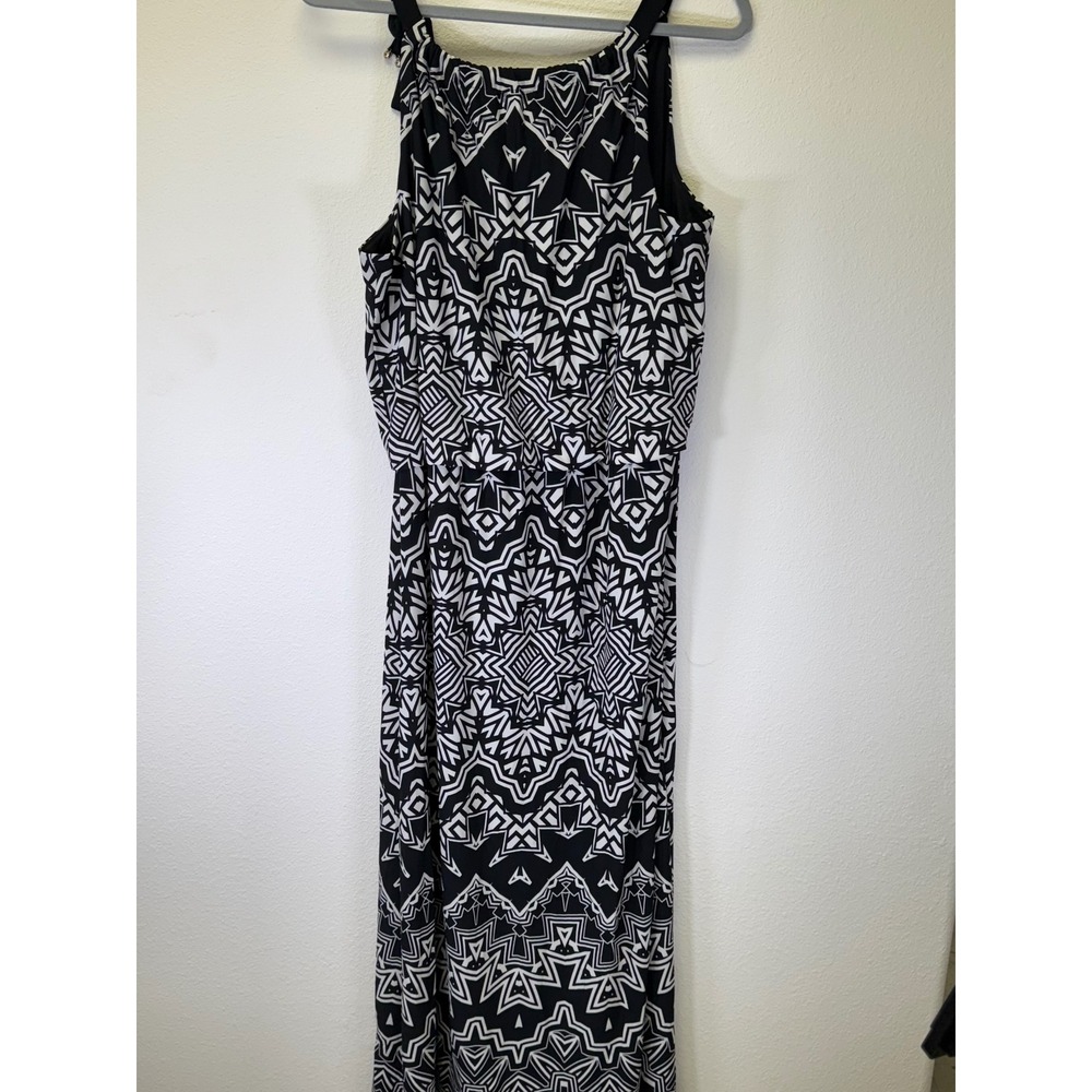 Alfani Womens Black White Geometric Print Maxi Dress Bow Accent Large‎ - Picture 4 of 8